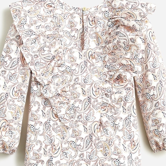 JCrew Crewcuts Girls' cotton poplin ruffle top Ivory paisley long-sleeve XS NWT - Picture 2 of 4